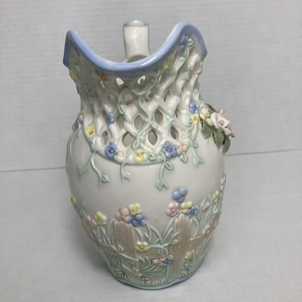 VTG Capodimonte Majolica Style Floral Porcelain Pitcher Spring Centerpiece